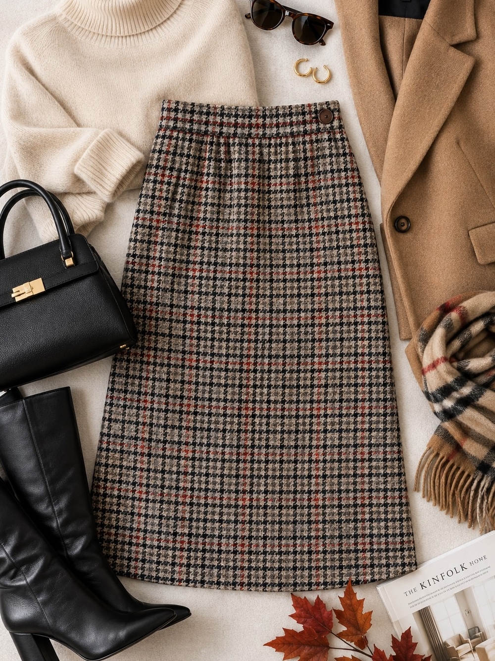 Vintage Classic Fashions Plaid Wool Blend Midi Skirt Size Small